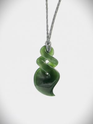 Moko Pounamu Double Pikorua (Twist) NZ Genuine Kawakawa Greenstone - Aratapu