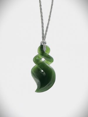 Moko Pounamu Double Pikorua (Twist) NZ Genuine Kawakawa Greenstone - Aratapu