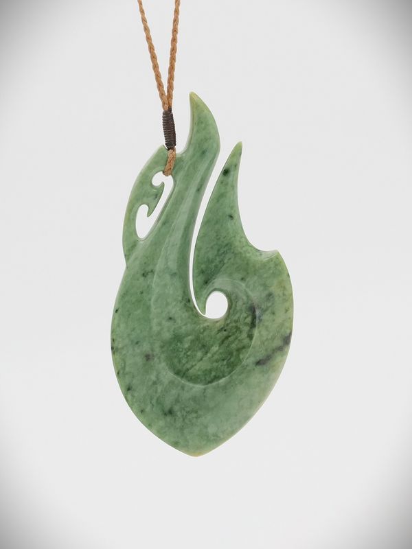 Moko Pounamu Hei Matau (Hook) NZ Genuine Auhunga Greenstone - Paparoa