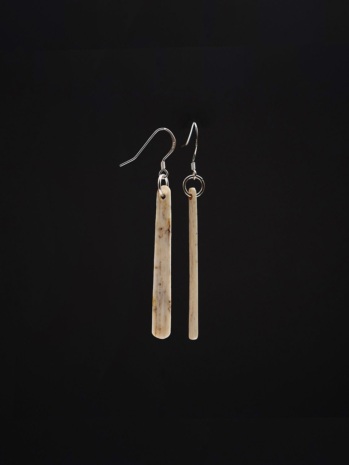Moko Pounamu Whale Bone and Silver Drop Earrings 14341