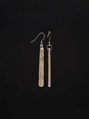 Moko Pounamu Whale Bone and Silver Drop Earrings 14341