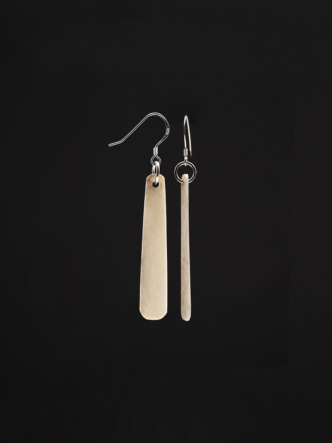 Moko Pounamu Whale Bone and Silver Drop Earrings 14342