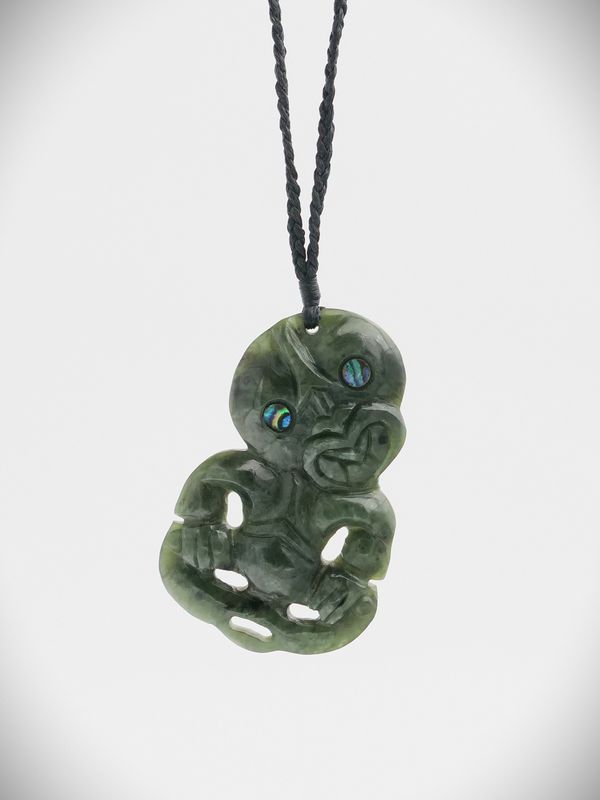 Moko Pounamu Hei Tiki NZ Genuine Kawakawa Greenstone - Waiwera