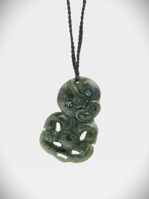 Moko Pounamu Hei Tiki NZ Genuine Kawakawa Greenstone - Waiwera