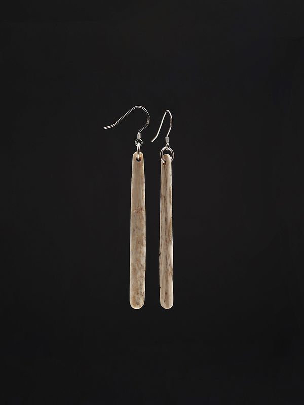 Moko Pounamu Whale Bone and Silver Drop Earrings 14343