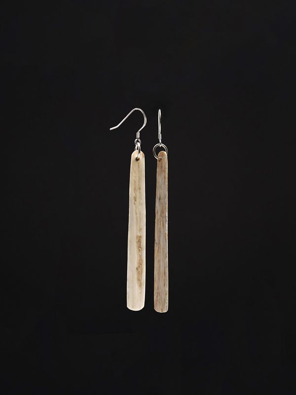 Moko Pounamu Whale Bone and Silver Drop Earrings 14344