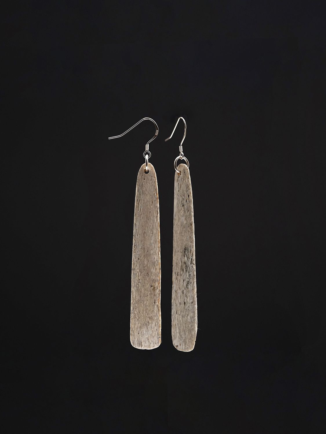 Moko Pounamu Whale Bone and Silver Drop Earrings 14345