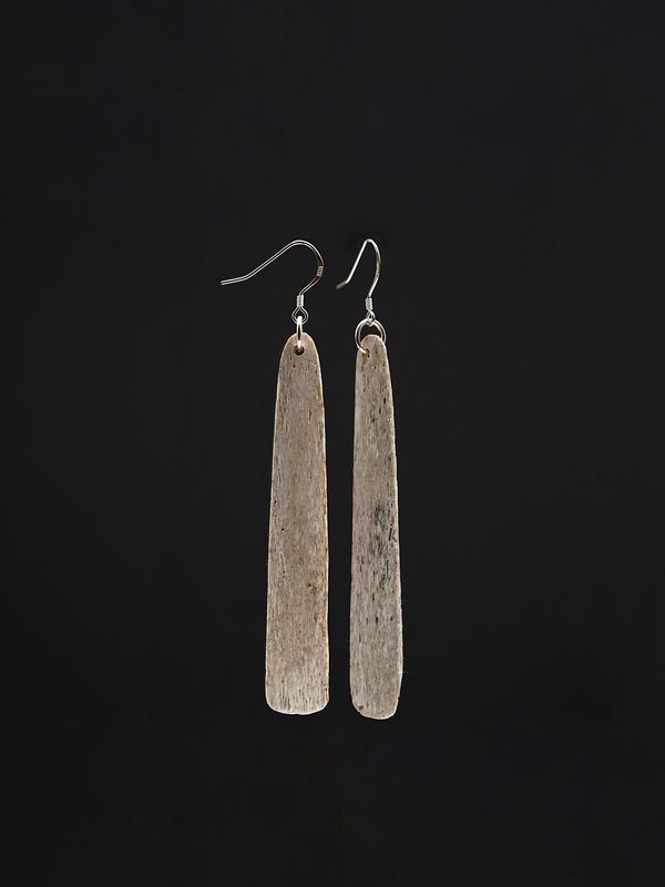 Moko Pounamu Whale Bone and Silver Drop Earrings 14345