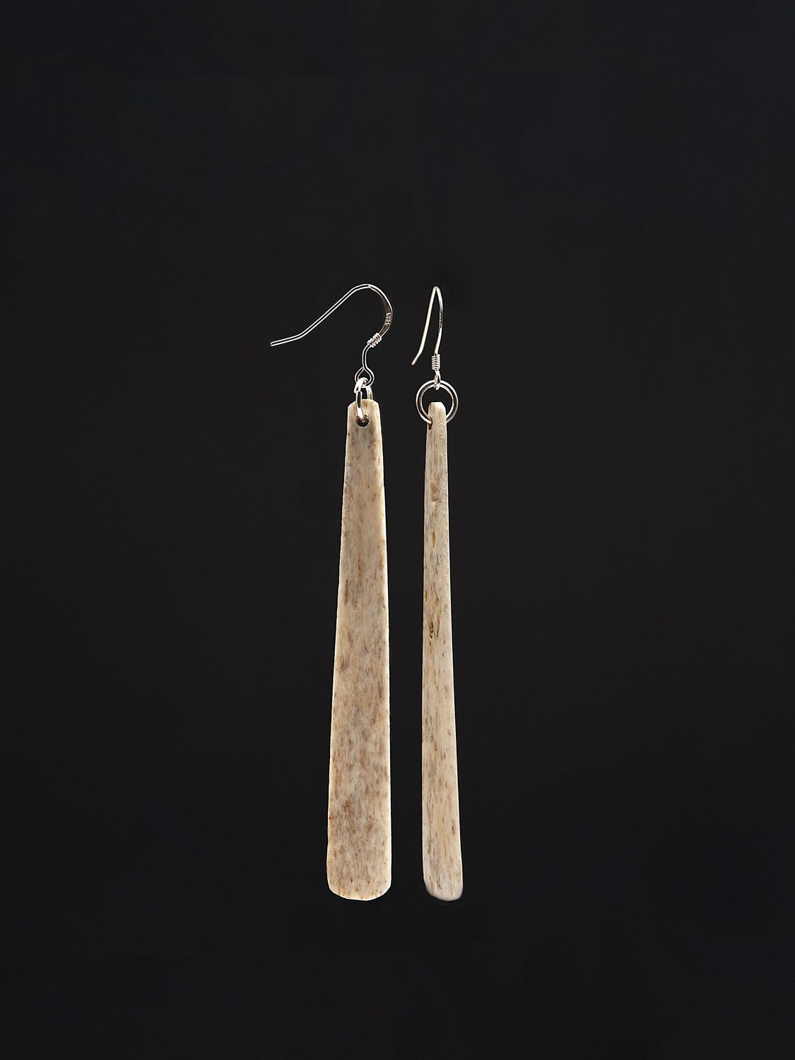 Moko Pounamu Whale Bone and Silver Drop Earrings 14346