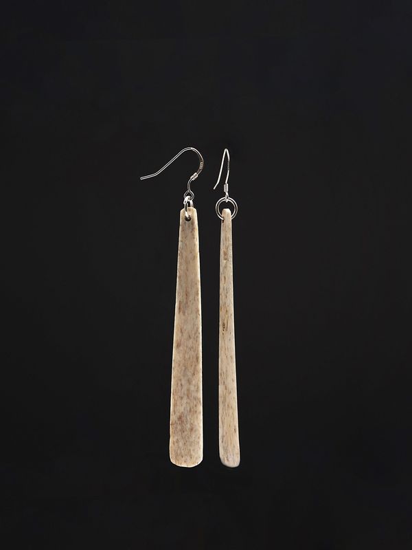 Moko Pounamu Whale Bone and Silver Drop Earrings 14346