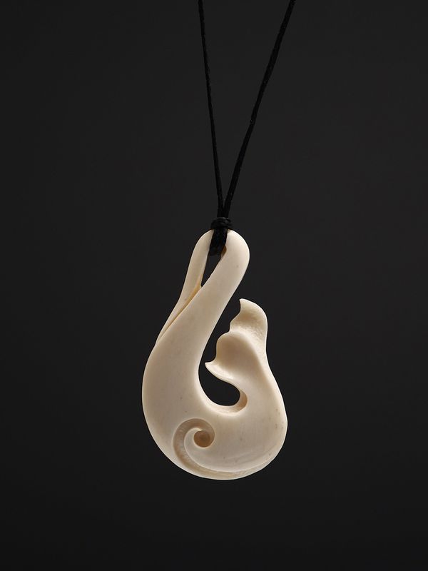 Moko Pounamu,  Hei Matau (Hook) Bone Carving - Puketirotiro
