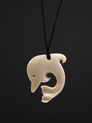 Moko Pounamu Dolphin Bone Carving - Maungaraki