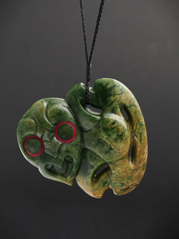 Moko Pounamu Hei Tiki NZ Genuine Marsden Flower Greenstone - Maunganui