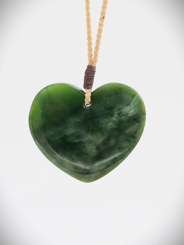 Moko Pounamu Heart NZ Genuine Marsden Flower Greenstone - Mangakura