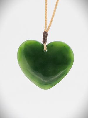Moko Pounamu Heart NZ Genuine Kahurangi Greenstone - Puhoi