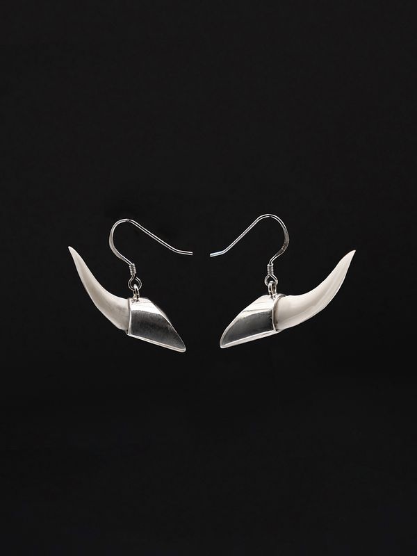 Moko Pounamu,  Genuine Mako Sharks Tooth and Sterling Silver Earrings 14375
