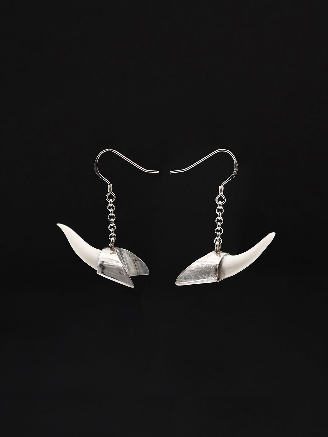 Moko Pounamu,  Genuine Mako Sharks Tooth and Sterling Silver Earrings 14376