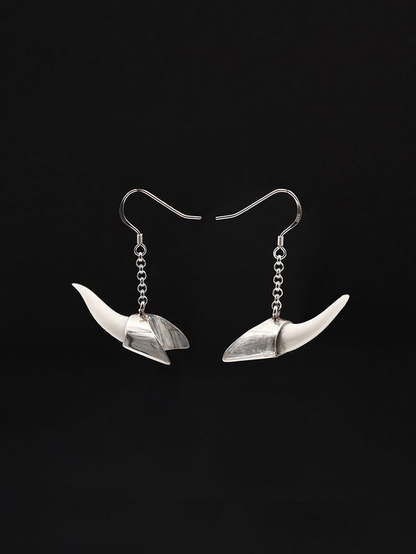 Moko Pounamu,  Genuine Mako Sharks Tooth and Sterling Silver Earrings 14376