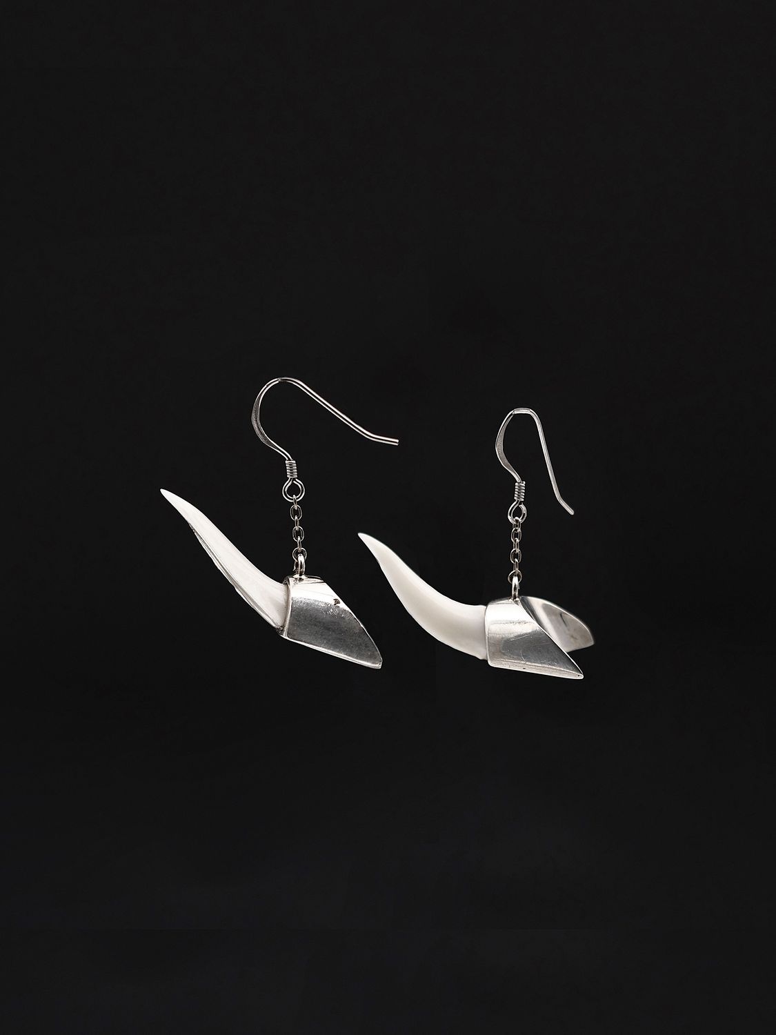 Moko Pounamu,  Genuine Mako Sharks Tooth and Sterling Silver Earrings 14377