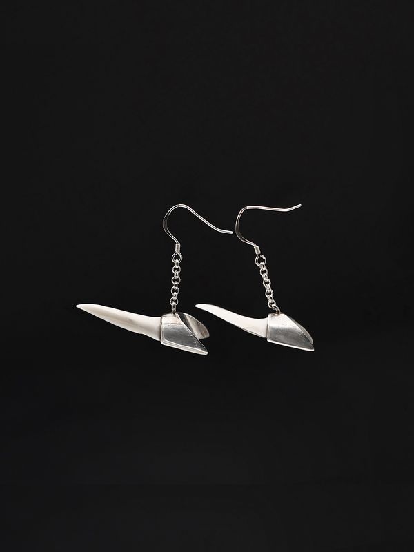 Moko Pounamu,  Genuine Mako Sharks Tooth and Sterling Silver Earrings 14378