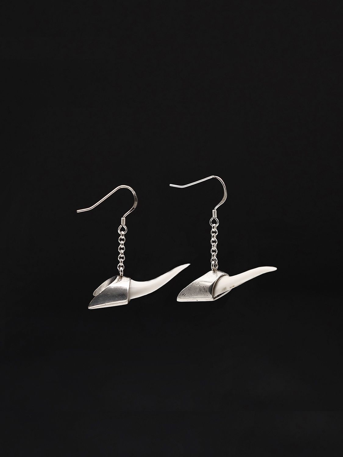 Moko Pounamu,  Genuine Mako Sharks Tooth and Sterling Silver Earrings 14379