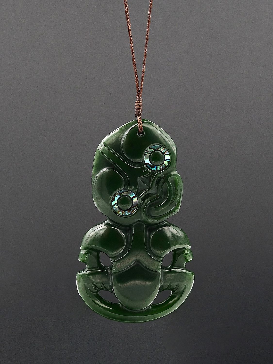 Moko Pounamu Hei Tiki NZ Genuine Kawakawa Greenstone - Nikau