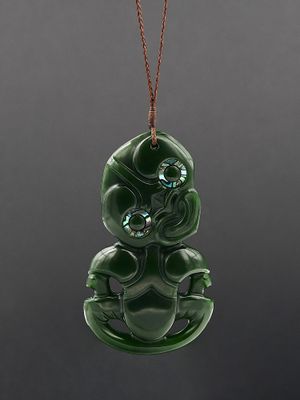 Moko Pounamu Hei Tiki NZ Genuine Kawakawa Greenstone - Nikau