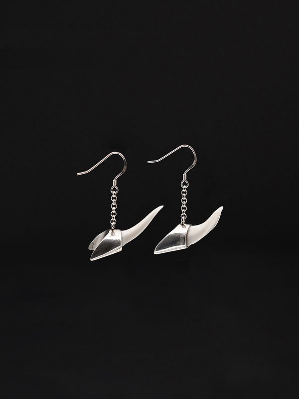 Moko Pounamu,  Genuine Mako Sharks Tooth and Sterling Silver Earrings 14380