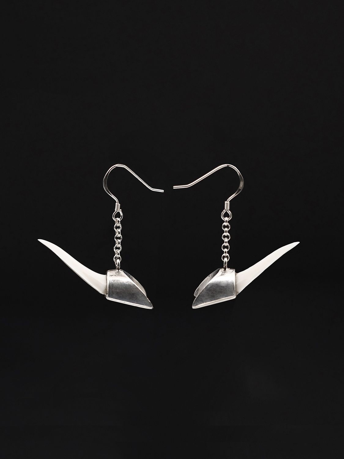 Moko Pounamu,  Genuine Mako Sharks Tooth and Sterling Silver Earrings 14381