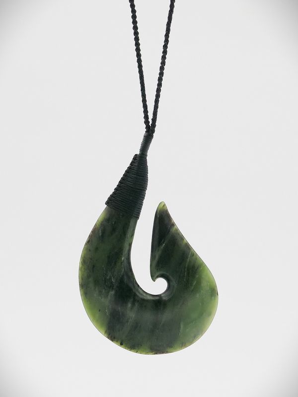 Moko Pounamu Hei Matau (Hook) NZ Genuine Kawakawa  Greenstone - Parawhenua