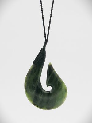 Moko Pounamu Hei Matau (Hook) NZ Genuine Kawakawa  Greenstone - Parawhenua