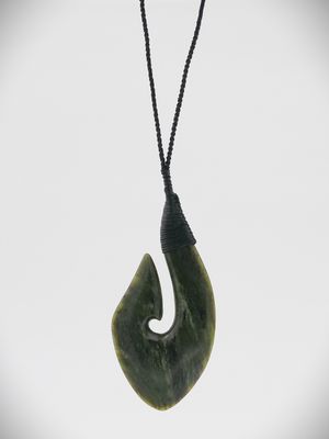 Moko Pounamu Hei Matau (Hook) NZ Genuine Totoweka Greenstone - Pahauwera