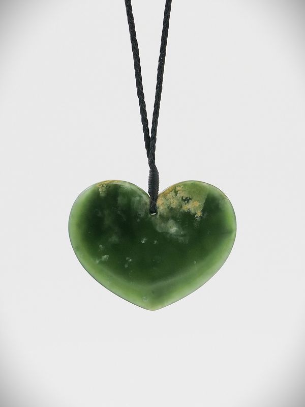 Moko Pounamu Heart NZ Genuine Kahurangi Flower Greenstone - Omaka