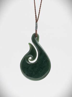 Moko Pounamu Hei Matau (Hook) NZ Genuine Kawakawa Greenstone - Pokeno