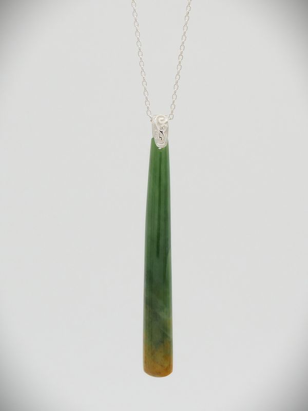 Moko Pounamu Gilt Jewellery Roimata (Drop) NZ Genuine Marsden Flower Pounamu & Sterling Silver Pendant - Karamu