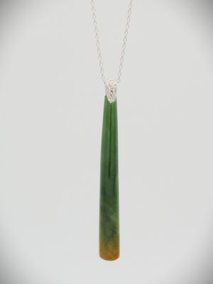 Moko Pounamu Gilt Jewellery Roimata (Drop) NZ Genuine Marsden Flower Pounamu & Sterling Silver Pendant - Karamu