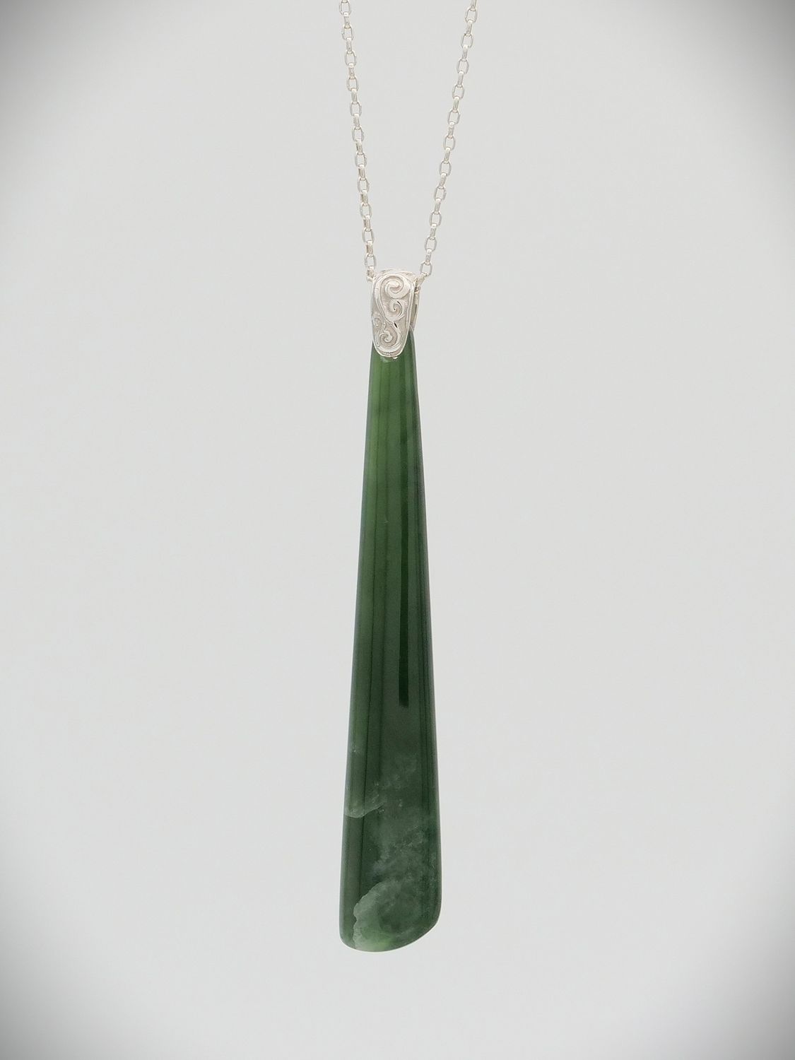 Moko Pounamu Gilt Jewellery Roimata (Drop) NZ Genuine Marsden Flower Pounamu & Sterling Silver Pendant - Te Pahu
