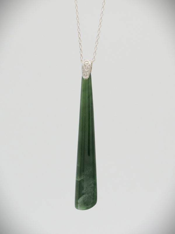 Moko Pounamu Gilt Jewellery Roimata (Drop) NZ Genuine Marsden Flower Pounamu & Sterling Silver Pendant - Te Pahu