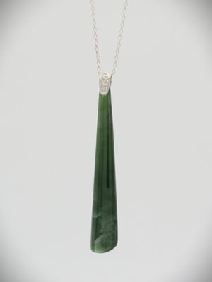 Moko Pounamu Gilt Jewellery Roimata (Drop) NZ Genuine Marsden Flower Pounamu & Sterling Silver Pendant - Te Pahu