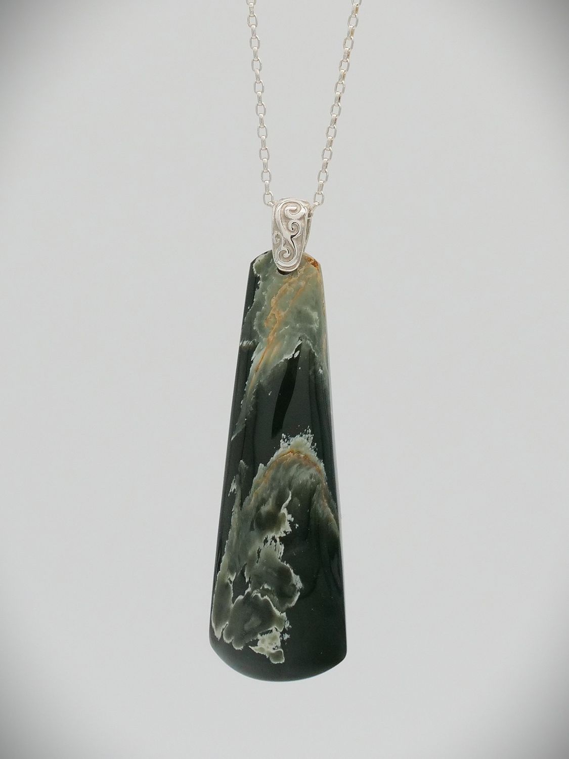 Moko Pounamu Gilt Jewellery NZ Genuine Marsden Flower Pounamu & Sterling Silver Pendant - Waitetuna