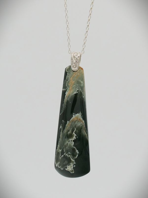 Moko Pounamu Gilt Jewellery NZ Genuine Marsden Flower Pounamu & Sterling Silver Pendant - Waitetuna