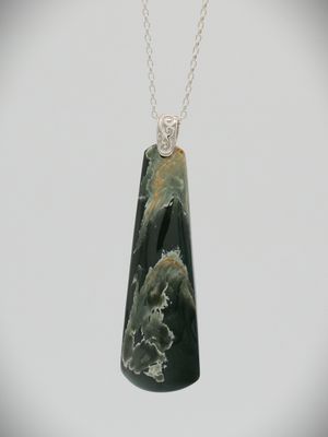 Moko Pounamu Gilt Jewellery NZ Genuine Marsden Flower Pounamu & Sterling Silver Pendant - Waitetuna