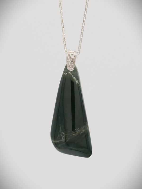 Moko Pounamu Gilt Jewellery NZ Genuine Marsden Flower Pounamu & Sterling Silver Pendant - Ruapane