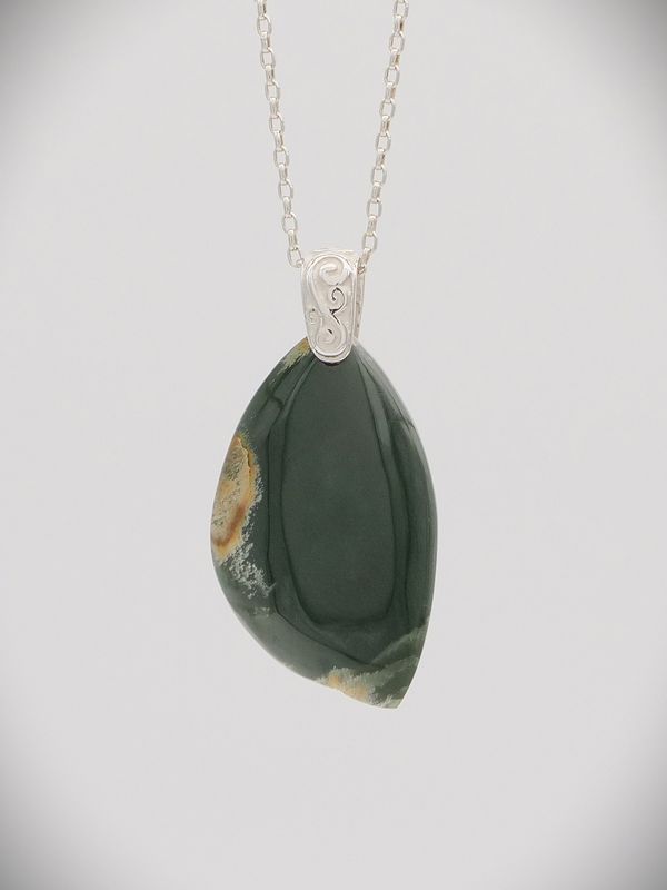 Moko Pounamu Gilt Jewellery NZ Genuine Marsden Flower Pounamu & Sterling Silver Pendant - Tahuanui