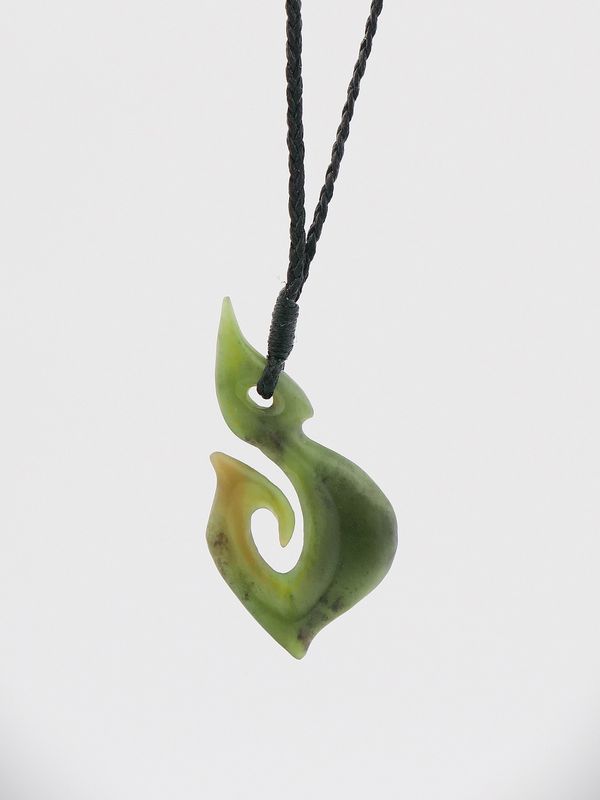 Moko Pounamu Hei Matau (Hook) NZ Genuine Totoweka Greenstone - Pirinoa
