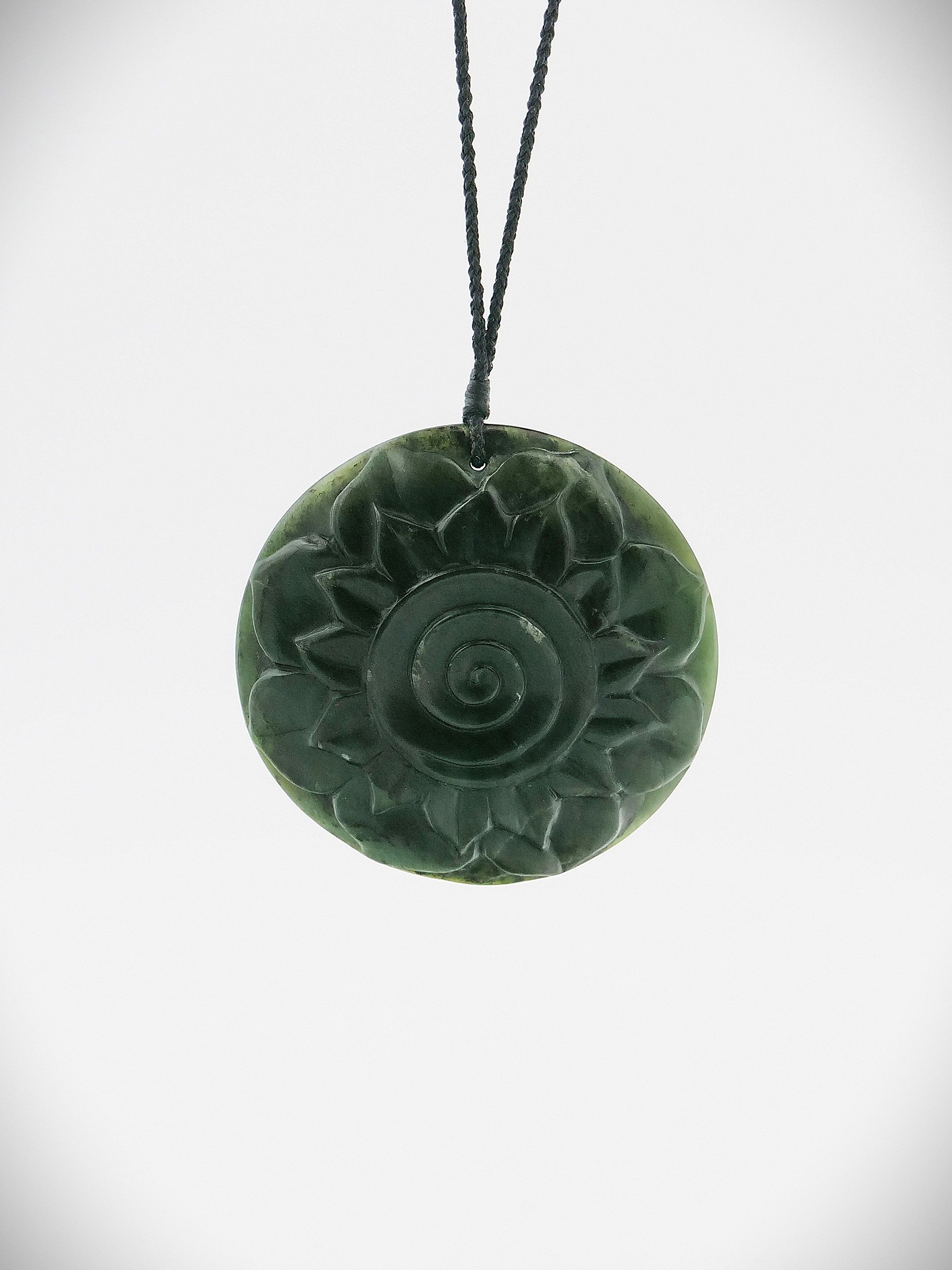 Moko Pounamu Koru Flower NZ Genuine Kawakawa Greenstone - Te Raukawa