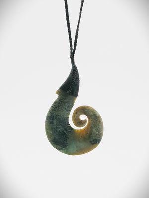 Moko Pounamu Hei Matau (Hook) NZ Genuine Kokopu Greenstone - Tataraimaka
