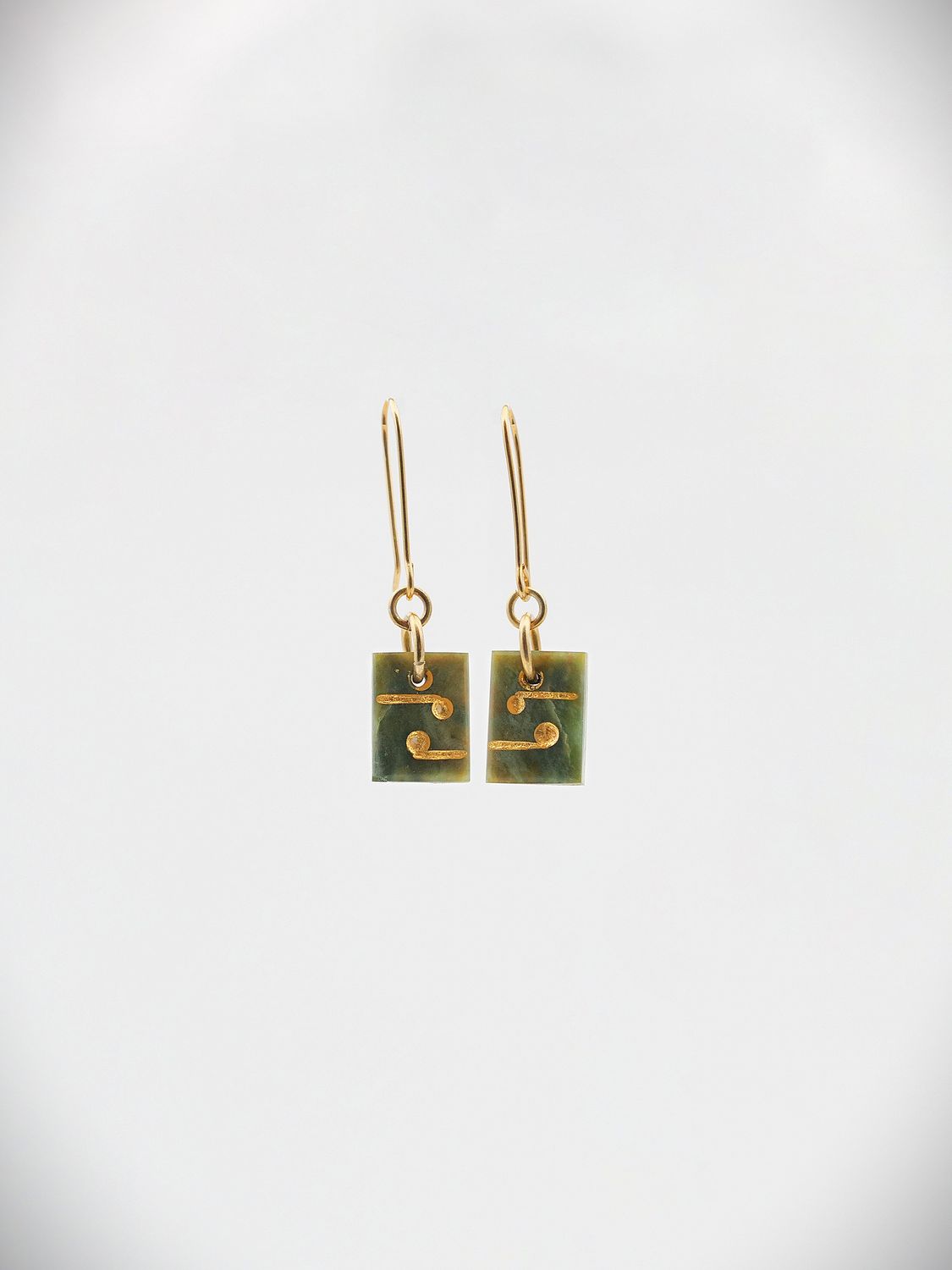 Moko Pounamu Ana Krakosky NZ Genuine Raukaraka Greenstone &  Gold Accent Earrings - Kowhaiwhai Scroll