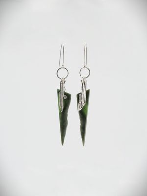 Moko Pounamu Ana Krakosky NZ Genuine Kawakawa Flower Greenstone and Sterling Silver Earrings 14461