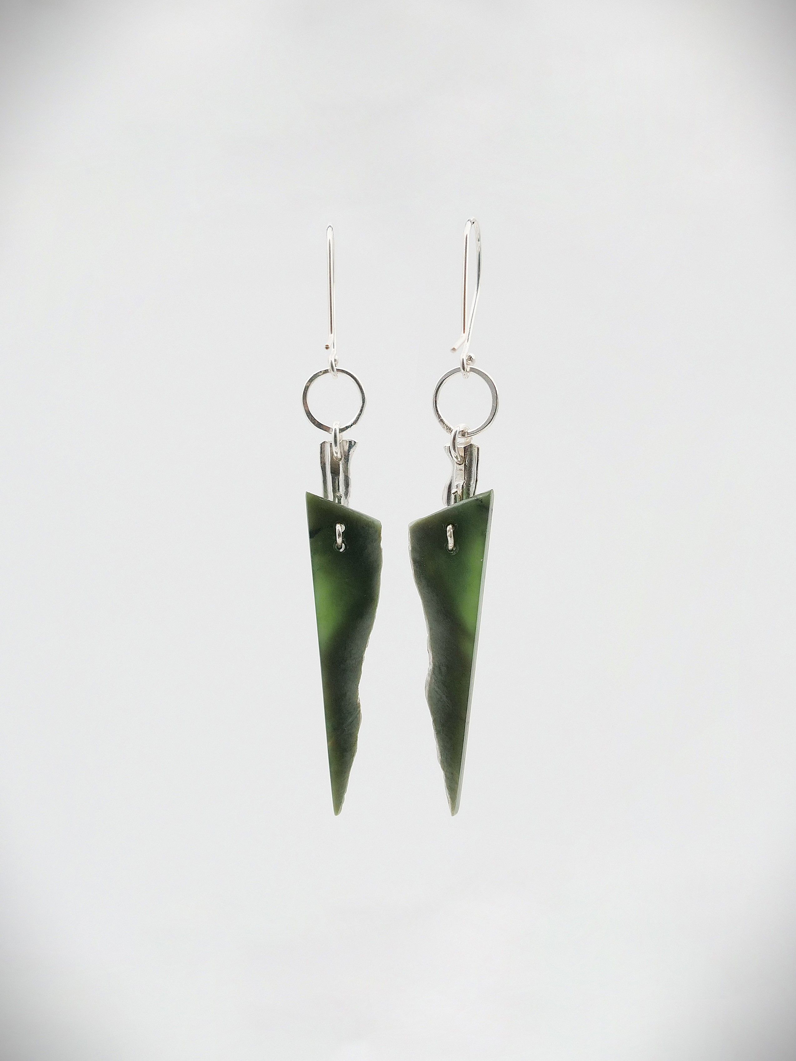 Moko Pounamu Ana Krakosky NZ Genuine Kawakawa Flower Greenstone and Sterling Silver Earrings 14461